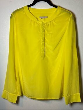 Banana Republic Lemon Yellow Silk Blouse Adjustable Sleeves Coastal Grandma